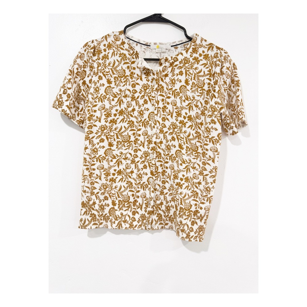 Boden Womens Floral Cardigan Sweater Short Sleeve Ochre Yellow White Size US 6